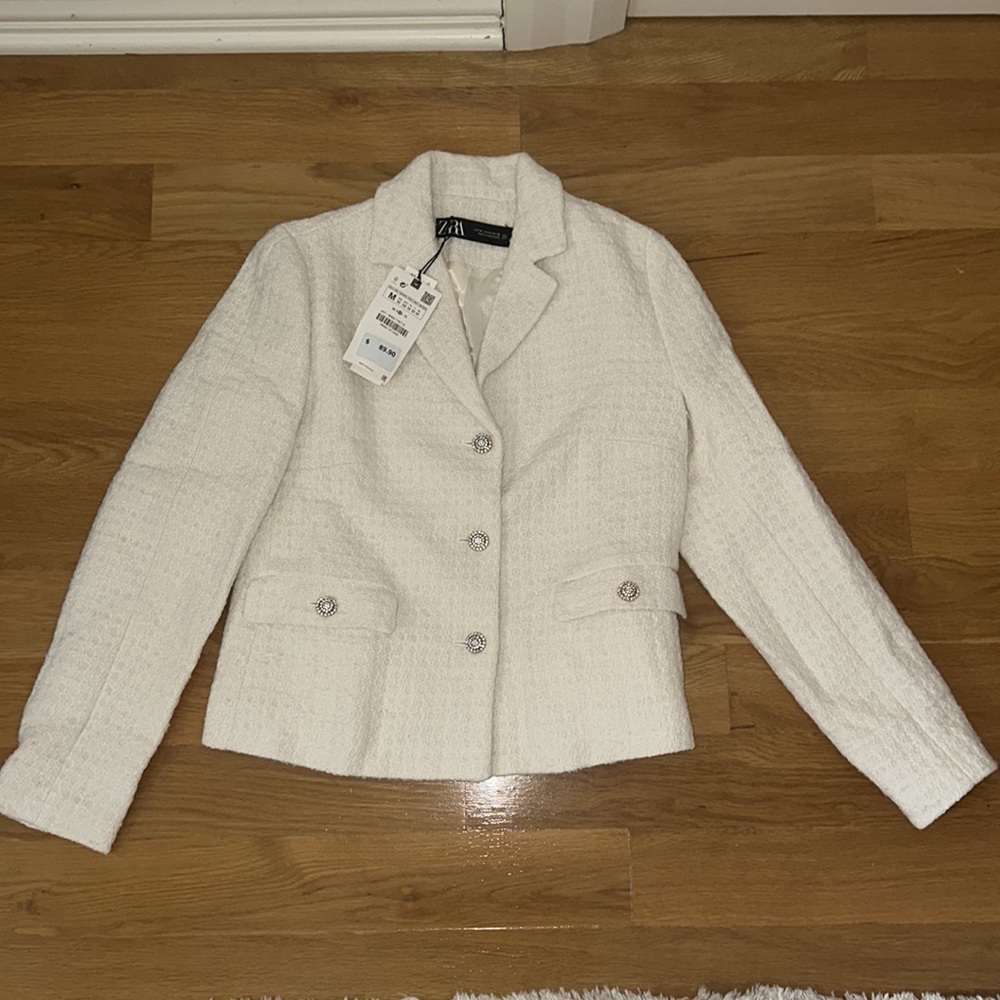 NWT ZARA Jewel button Tweed Blazer / Medium - Picture 2 of 3